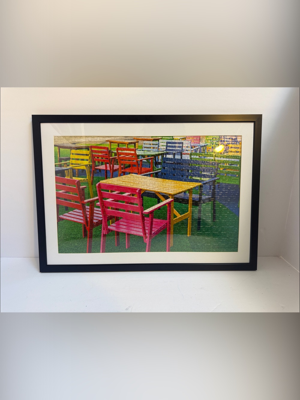 Framed Puzzle Colorful Beach Chairs Wall Art - Multicolor